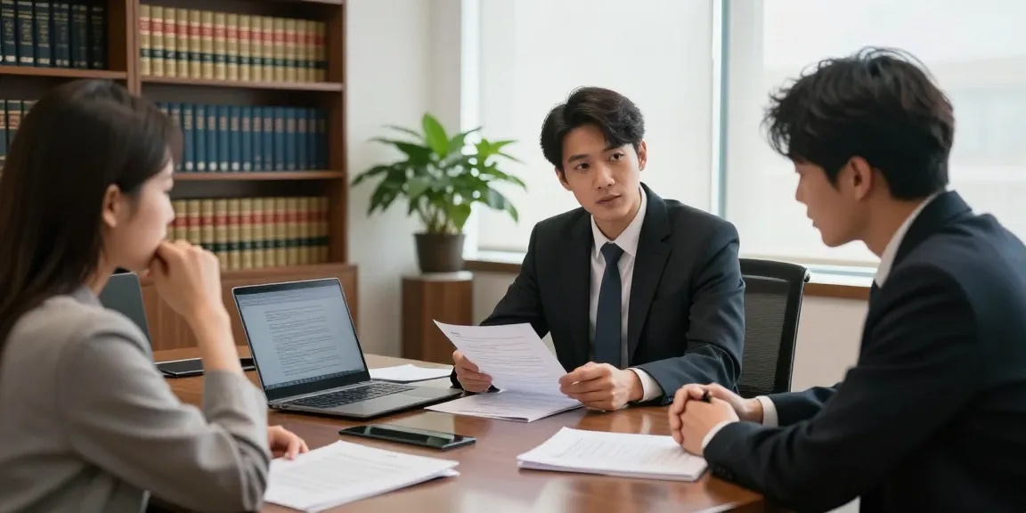 Total stranger seeking legal guidance in a professional law office during a consultation with a lawyer.