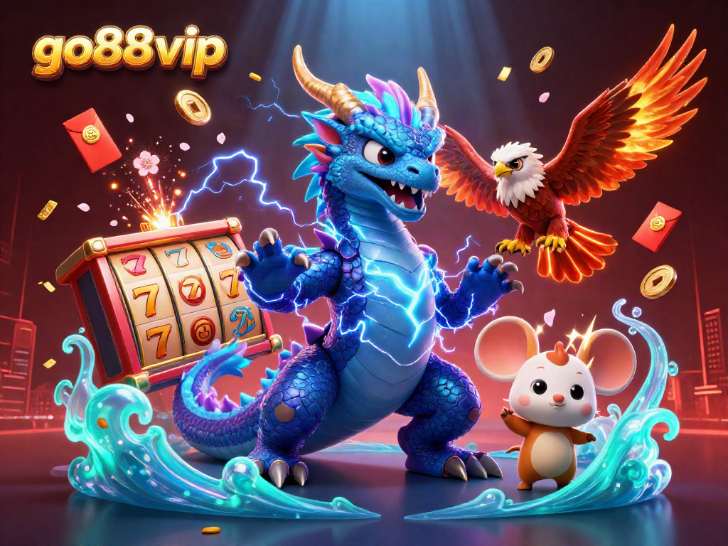 Experience thrilling gameplay with go88vip as a thunder dragon and dynamic symbols illuminate the scene.