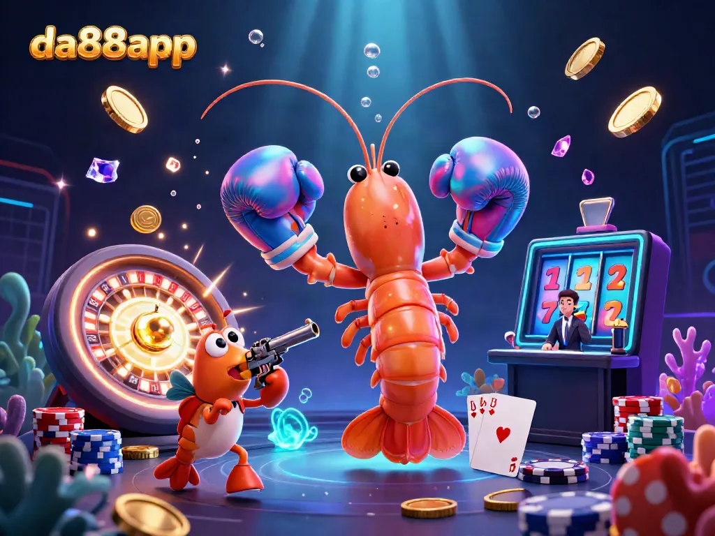 Experience the excitement at da88app with vibrant 3D characters and casino elements bursting with energy.