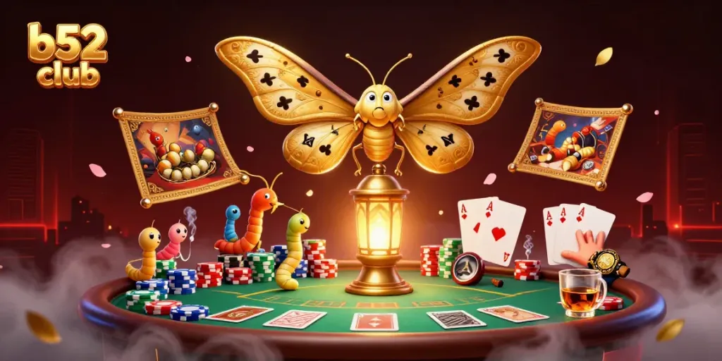 B52 Club players engage with thrilling poker games and vibrant designs in a captivating casino scene.