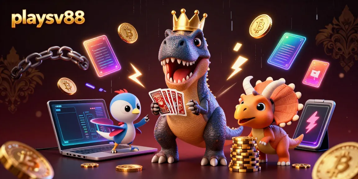 Experience the thrill of playing at playsv88 with a fun dinosaur casino scene featuring exciting gaming elements.