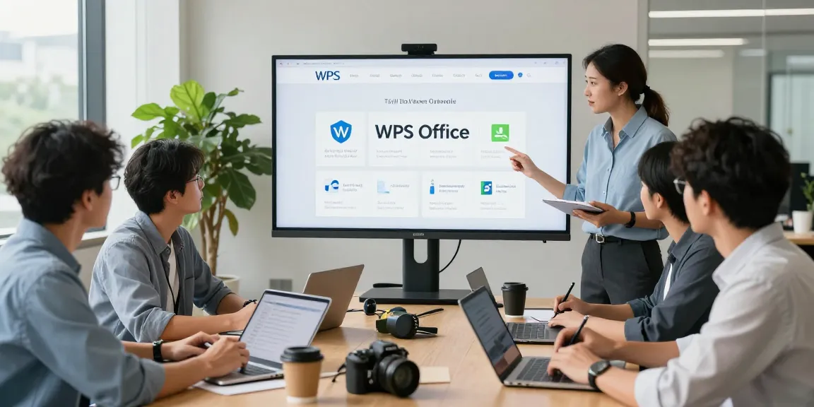 A diverse team collaborating on the WPS Official Website in a modern office.