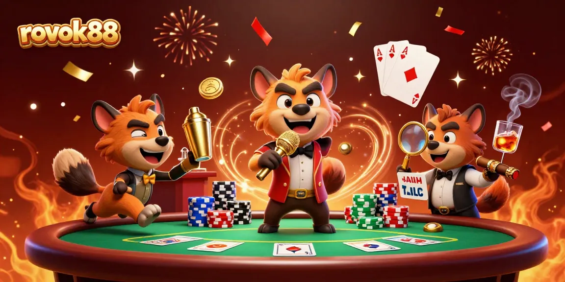 Experience the excitement at rokok88 with lively hyenas entertaining in a vibrant casino setting.