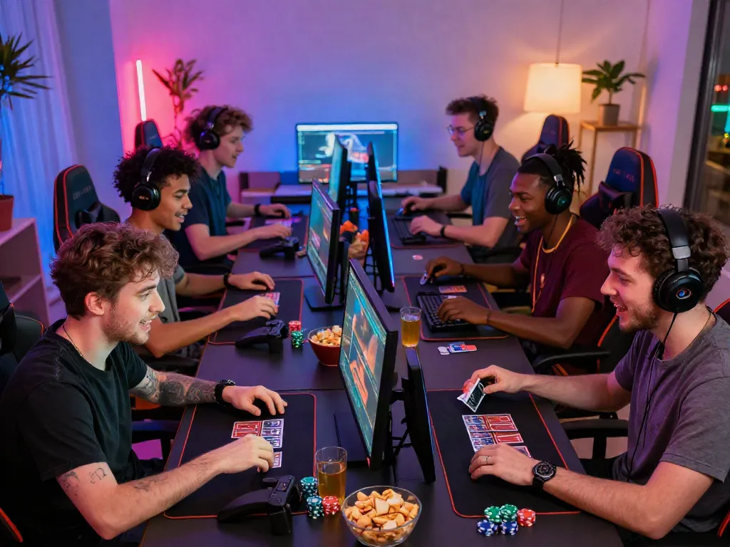 Players enjoying gaming at https://manclub1.jp.net/ with vibrant LED lighting and excitement.