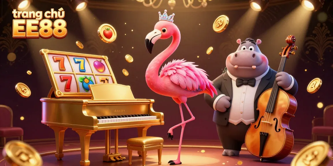 Experience the vibrant energy of trang chủ EE88 with a lively 3D illustration showcasing casino elements and characters.