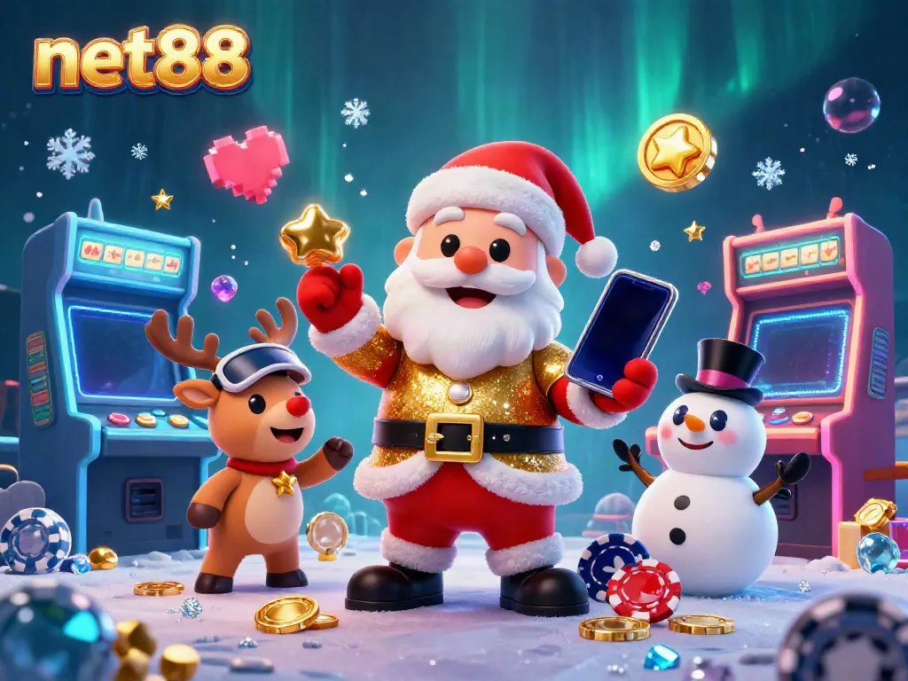 Experience the excitement of net88 with Santa and friends in a vibrant casino atmosphere.