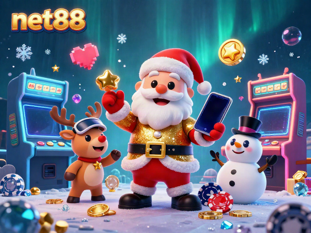 Experience the excitement of net88 with Santa and friends in a vibrant casino atmosphere.