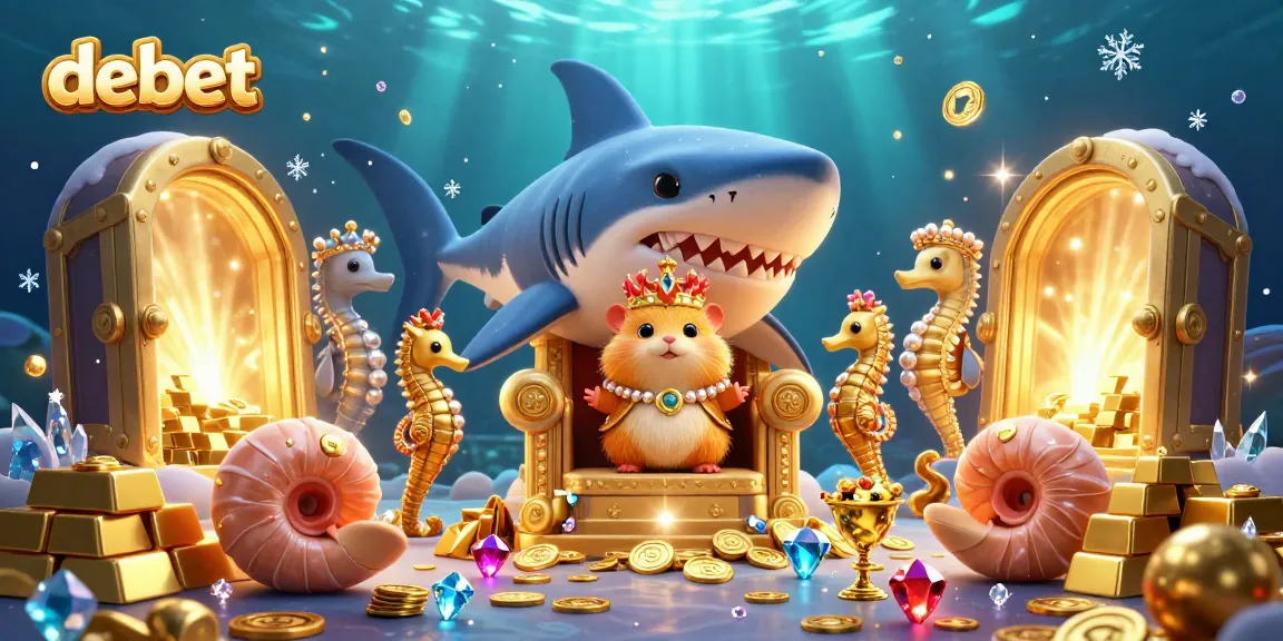 Experience the thrill of debet with a vibrant underwater casino illustration featuring a golden hamster king and treasures.