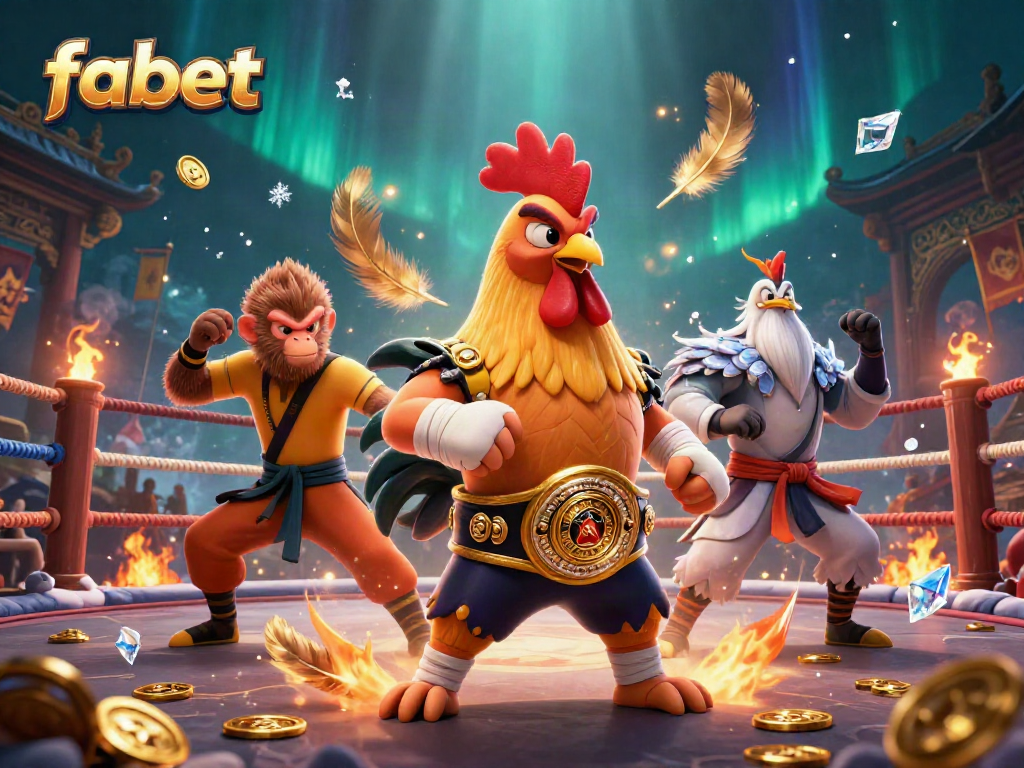 Experience thrilling battles at fabet with vibrant characters in a dynamic, rich casino scene.