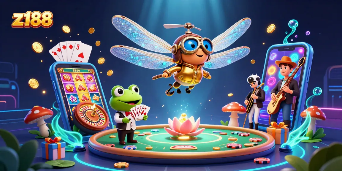Engage with z188 at a vibrant lily pad casino featuring dynamic gaming elements and lively characters