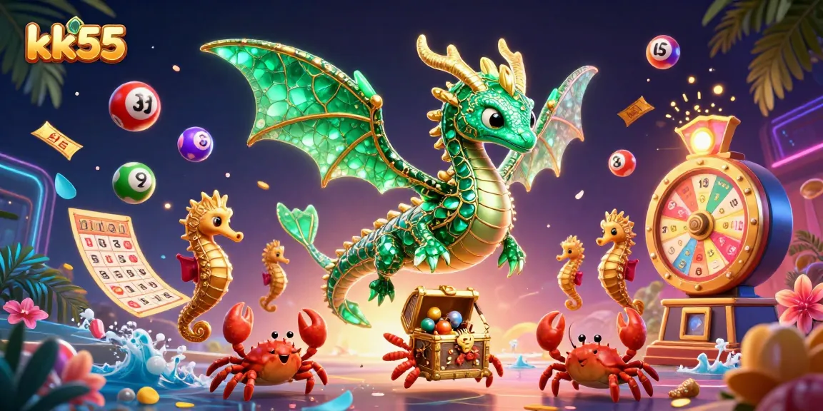 Engage with thrilling gambling experiences at kk55 with 3D dynamic casino-themed characters and colorful elements.